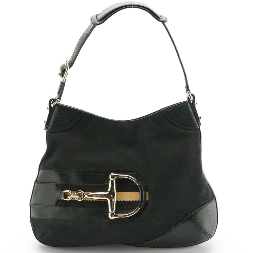 Gucci GG Monogram Oversized Horsebit Hasler Hobo Canvas Leather Shoulder Bag